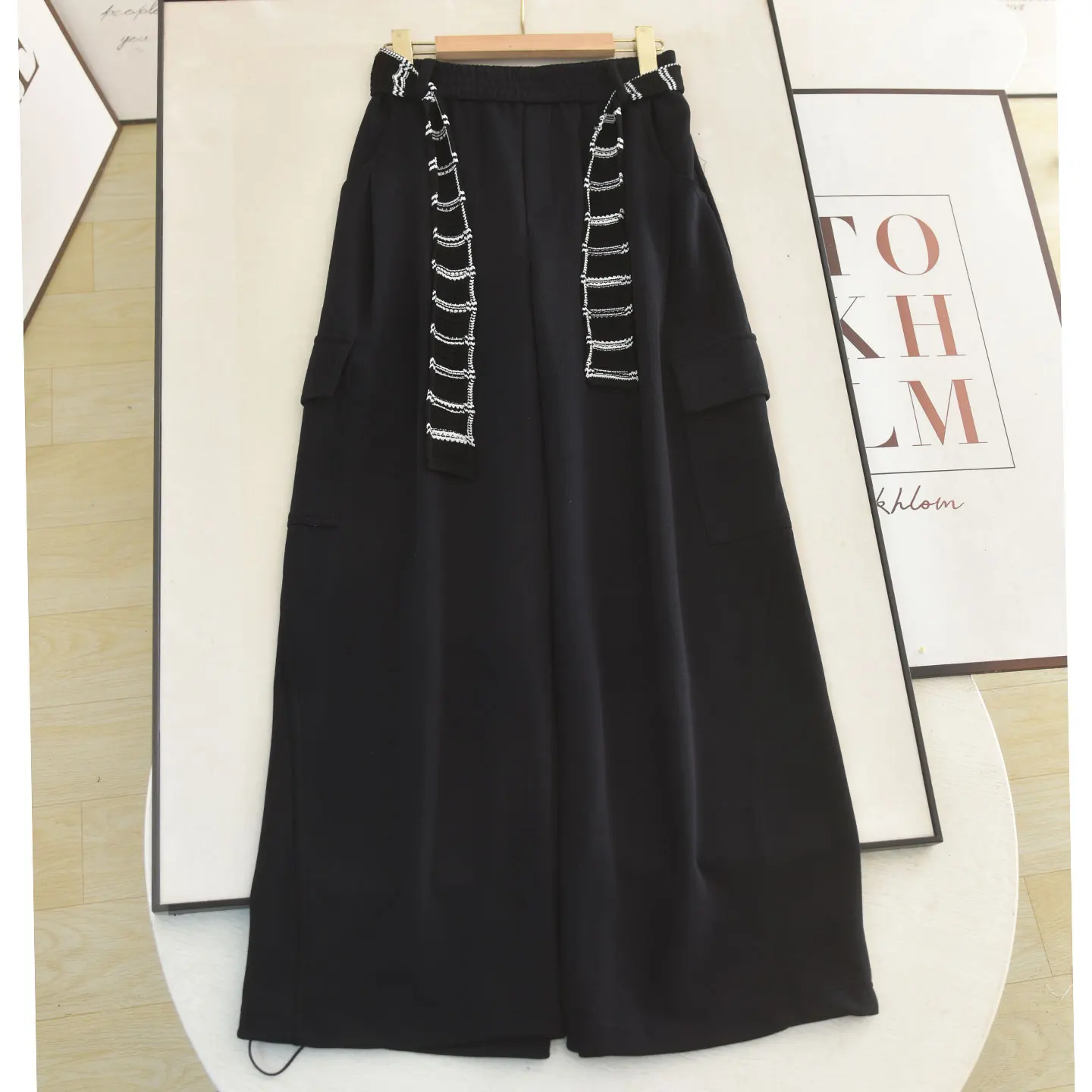 Loose Wide Leg Pants Women's Casual Stripe Belted Loose Fit Autumn 2026 Elegant Lazy Style High Waist Other Material 100%