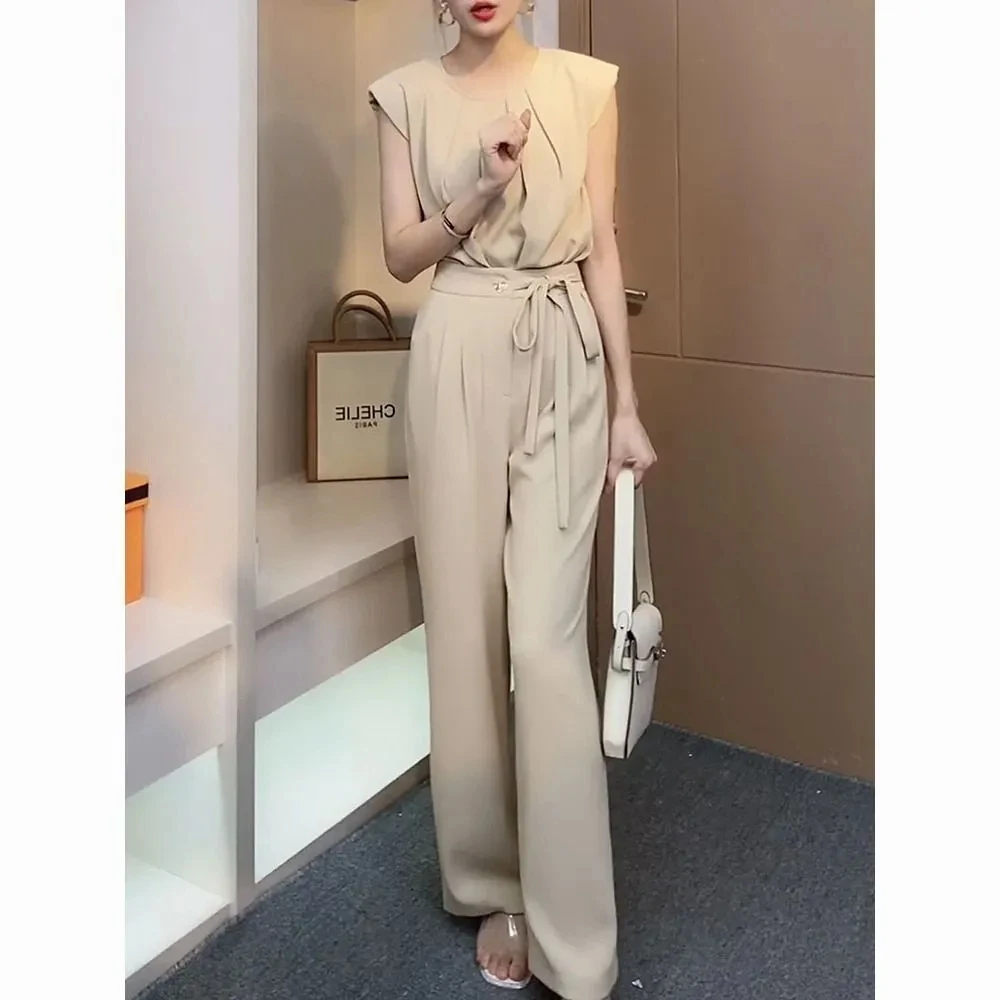 Super Immortal Light Luxury Noble Goddess Set 2024Summer New Fashion Celebrity Style Top senza maniche + pantaloni a gamba larga Set a due pezzi