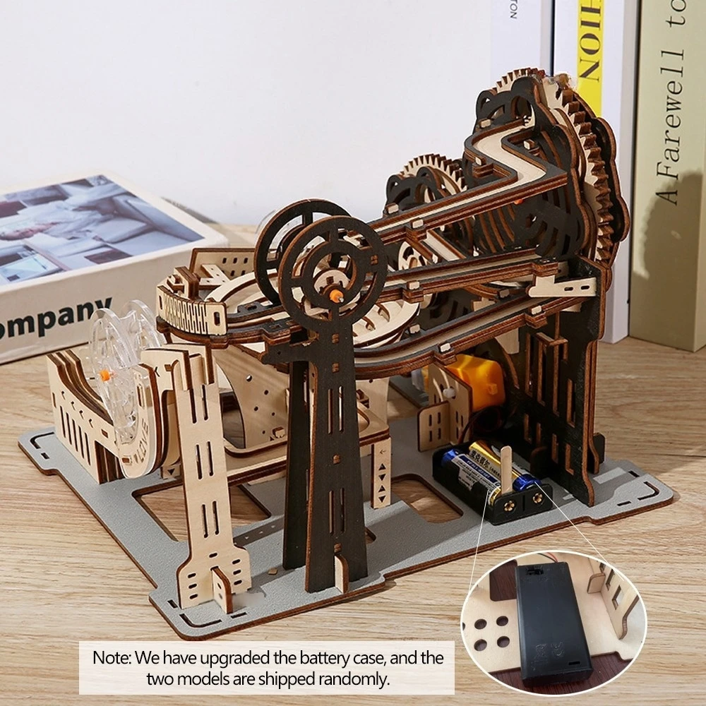 DIY Assemble 3D Wooden Puzzle Marble Run Set - Mechanical Model Building Kits for Adult Kids - STEAM Educational Toys and Gifts