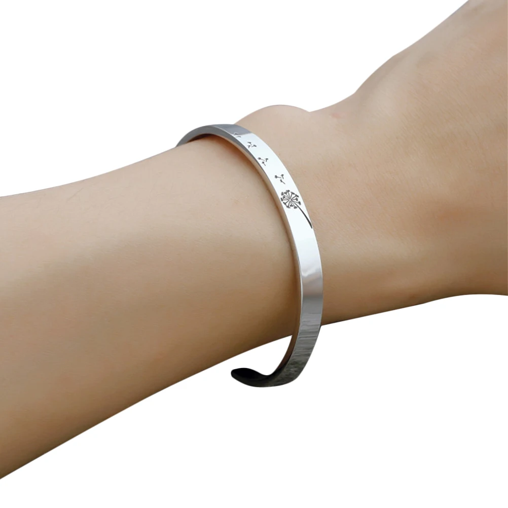 

6 Mm Open Bracelet Titanium Steel Dandelion Premium Material Wrist Jewelry Pattern Bangle