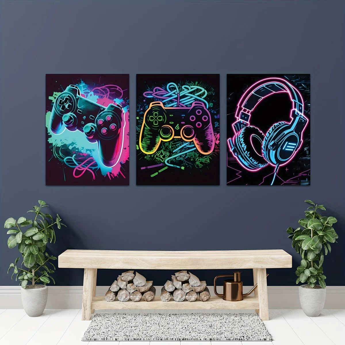 1pc Wall Art Neon Gaming Game Controller Canvas Painting Watercolor Fasion Poster Modern Pop Home Decor for Kid Bedroom No Frame