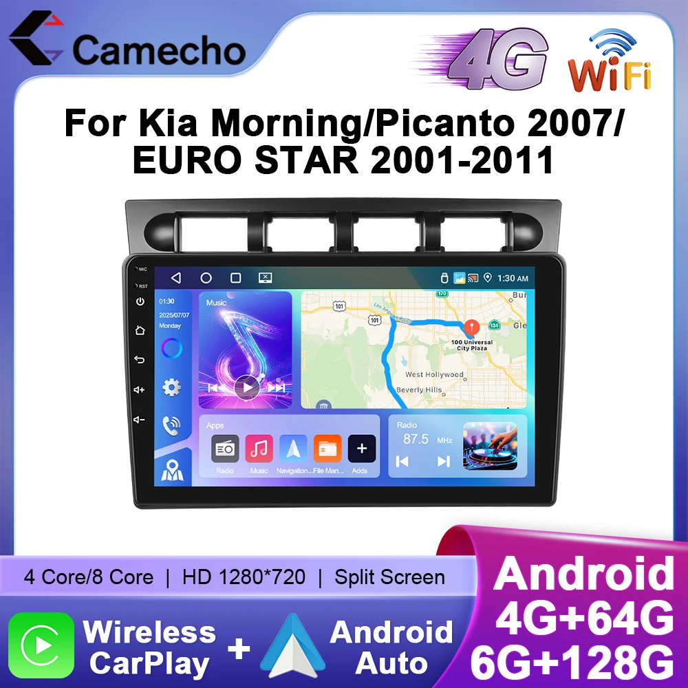 راديو سيارة Camecho لكيا مورنينج/بيكانتو 2007/يورو ستار 2001-2011 CarPlay أنظمة أندرويد للسيارات الذكية نظام تحديد المواقع ستيريو