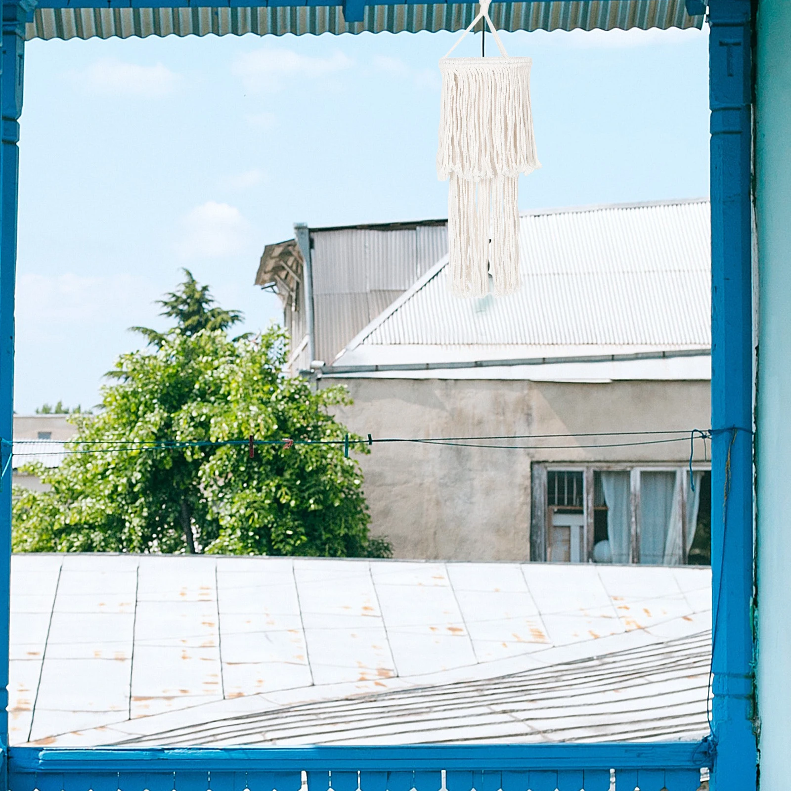 

H Woven Lampshade Tulip Beige Cotton Rope Cover Ceiling Lights Boho Macrame Shade Pendant Warm Atmosphere Easy Install Home