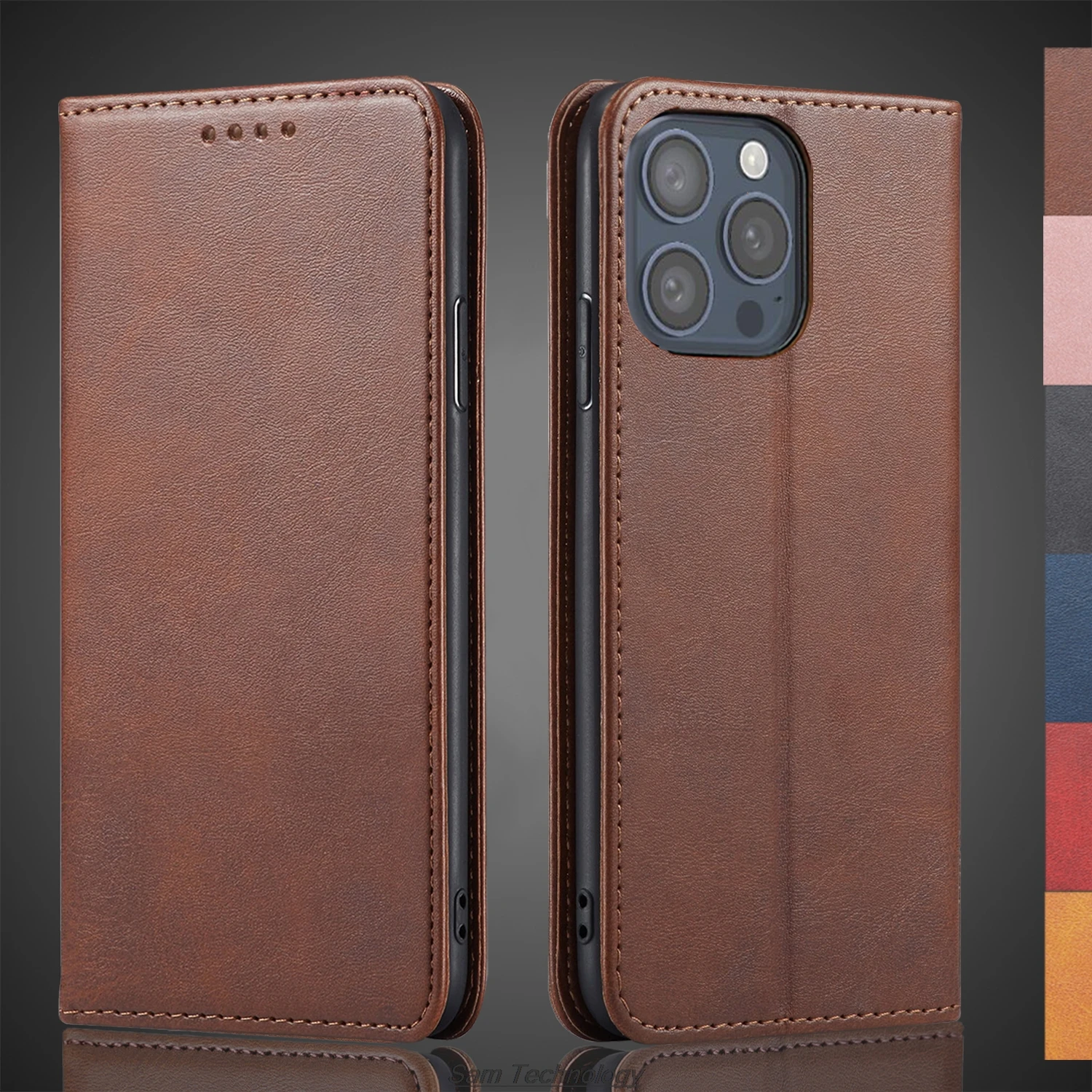 حافظة جلدية جذابة مغناطيسية لهاتف أبل آيفون 15 برو ماكس 6.7 بوصة حافظة فليب محفظة حقائب هاتف كابا Fundas Coque