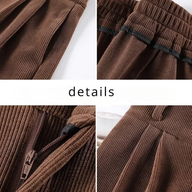 Corduroy Plus Velvet Thicker Casual Pants Women Fall Winter Keep Warm Soft Solid Color Female High Waist Wide Leg Trousers Chic