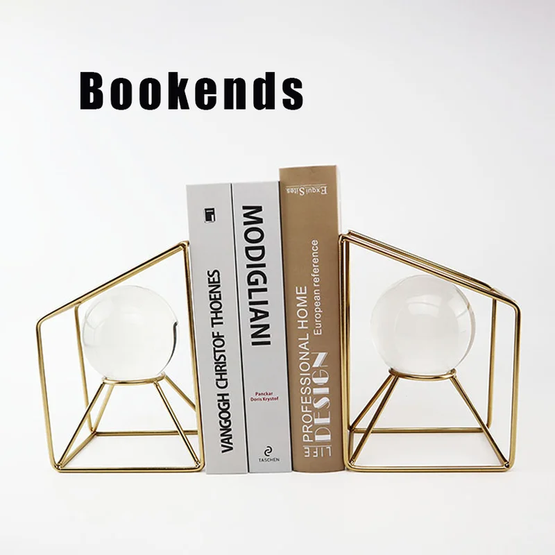 

Modern Creative Bookend Funny Metal Frame Geometric Trapezoidal With Crystal Ball Bookend Home School Office Decoration Ornament