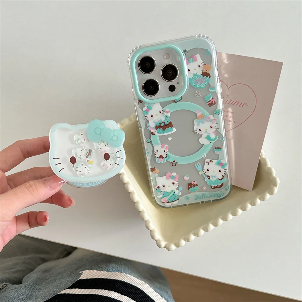 

Новый противоударный чехол Hello Kitty с милой подставкой для iPhone 13 15 14 16 Pro Max Funda INS, роскошные корейские чехлы для телефонов с защитой от падения