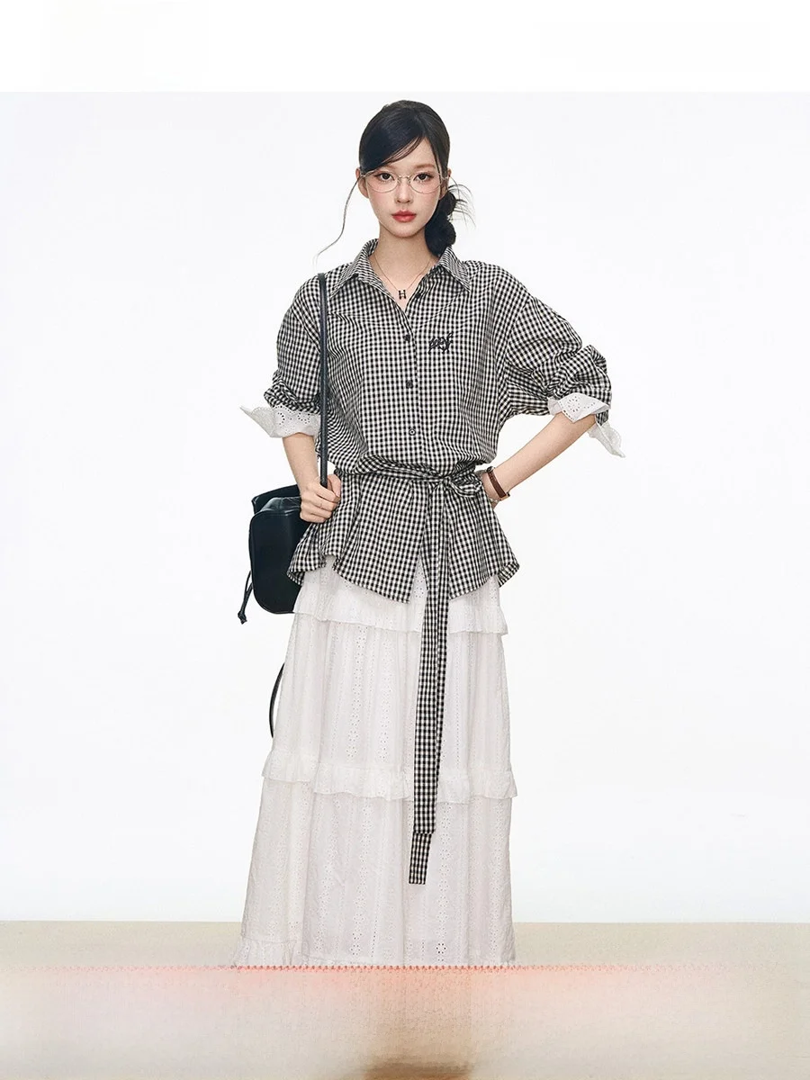 

Westayone Bla Lace Trim irt And White Hollow out Cake Long Skirt Two Piece Set New Arrival Korean Sle Loose Fit Cotton ...