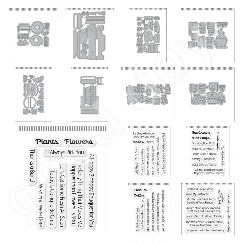 Food Truck Burgers and Hot Dogs Donuts Metal Cutting Dies and Stamps for DIY Scrapbooking Handmade Greeting Card Embossing