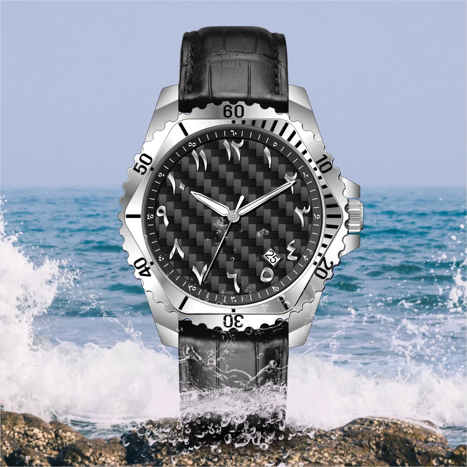 メンズアラビア数字防水クォーツ腕時計-–-レザーストラップ、カジュアル＆クラシック