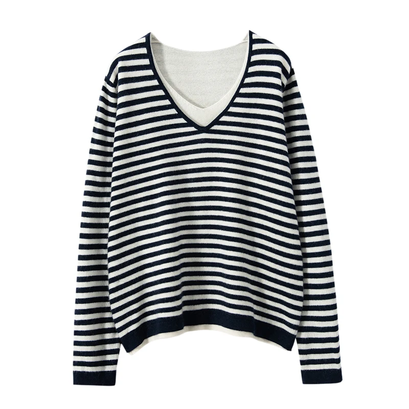 

Женская одежда, осенний пуловер с v-образным вырезом, свитер, повседневный трикотаж из 100% кашемира, комплект из двух предметов, полосатый однотонный женский костюм, топы
