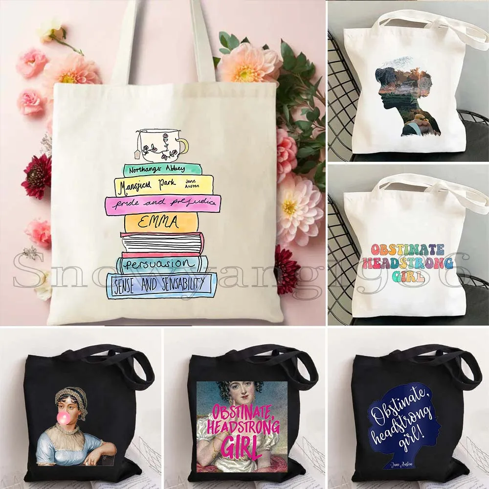 

Obstinate Headstrong Girl Jane Austen Quotes Pride and Prejudice Romantic Novel Books Reading Canvas Tote Bag Shopper Handbag
