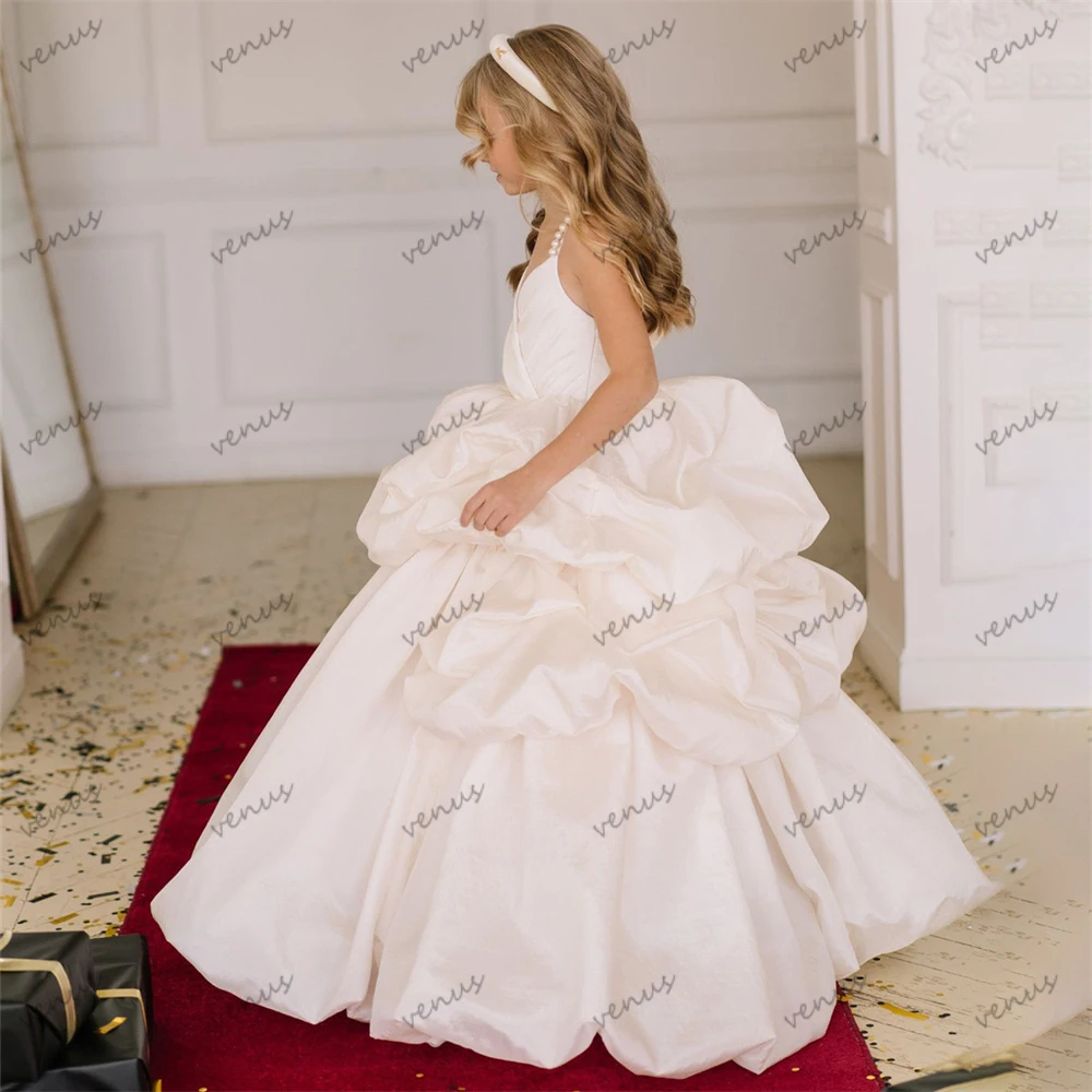 Elegante baljurken voor bloemenmeisjes فساتΣгаqab Diego Kant Vloerlengte Prinses Verjaardagsjurk Aangepaste vestidos de novia