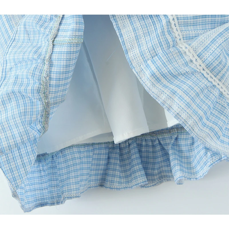 2025 Women O Neck Sleeveless Lace Splice Plaid Summer Dress Elegant Lady Holiday Casual Robe Short Tank Vestidos