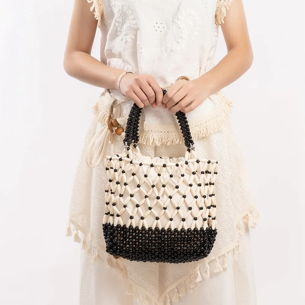 

Wooden Beaded Bag for Women Woven Purse Small Tote Bag Handmade Handbag Clutch