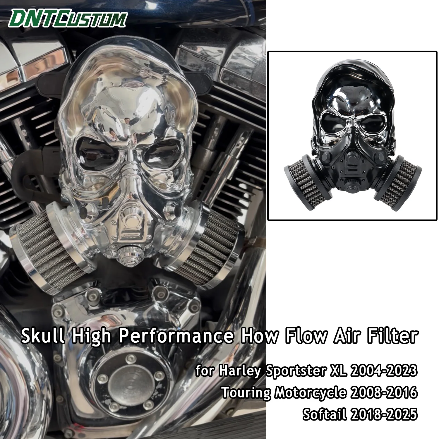 

DNTCUSTOM Skull How Flow Air Filter Intake Air Cleaner Kit for Harley Sportster XL 04-23 Touring Motorcycle 08-16 Softail 18-25