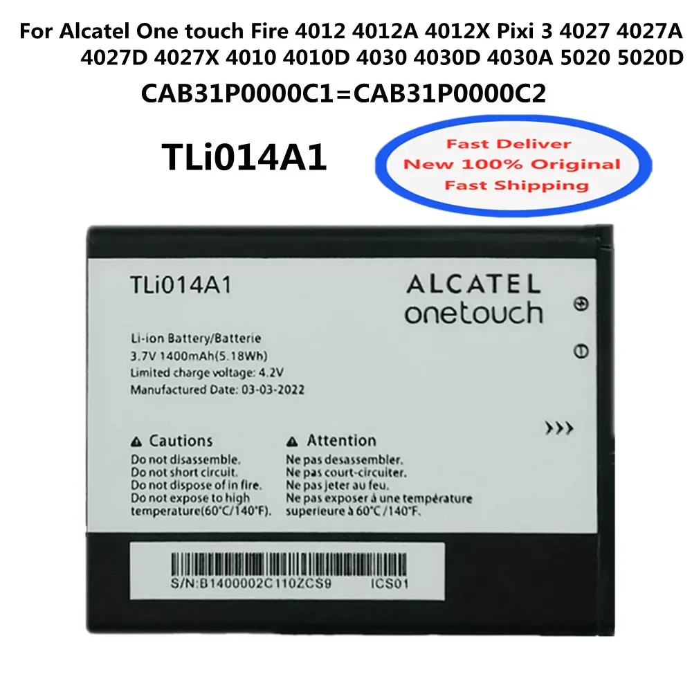 Аккумулятор TLi014A1 1400 мАч, аккумулятор TLi014A1 для Alcatel Pixi 3 4027 4027A 4027D 4027X 4010 4010D 4012 4030 4030D 4030A 5020 5020D