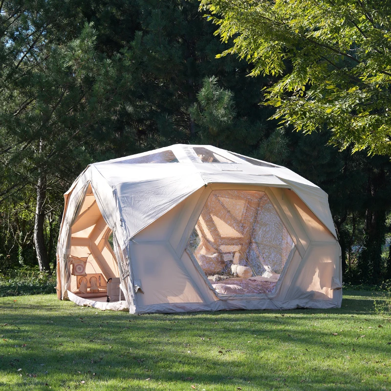 Hubshelter Pro Air Tent-Beige Family Camping Outdoor Portable Glamping 4 Seasons Camping Inflatable Cotton Fabric Tent