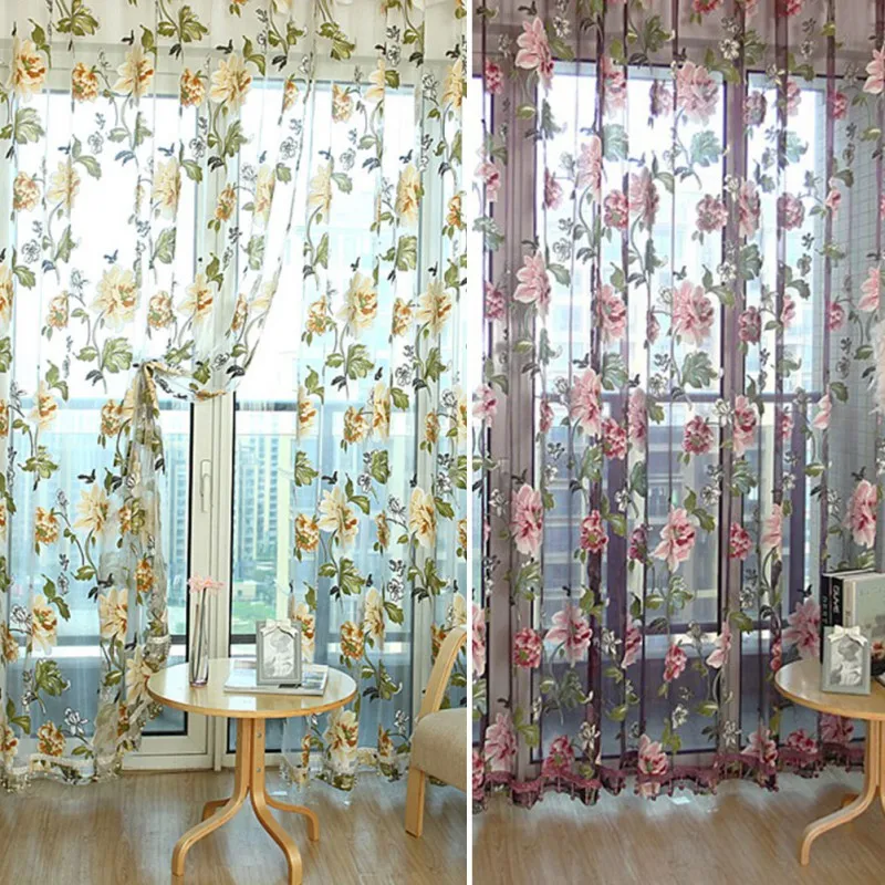 2PCS 100x200cm 3D Treatments Panel Draperies Window Curtains Beige Purple Tulle For Luxury Sheer For Kitchen Living Room Decors