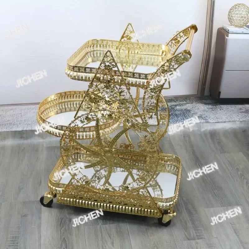 

XHY Factory Direct Wholesale, Golden Muslim Dining Cart, Three-layer Wine Cart, European High-end Trolley, Storage Cart