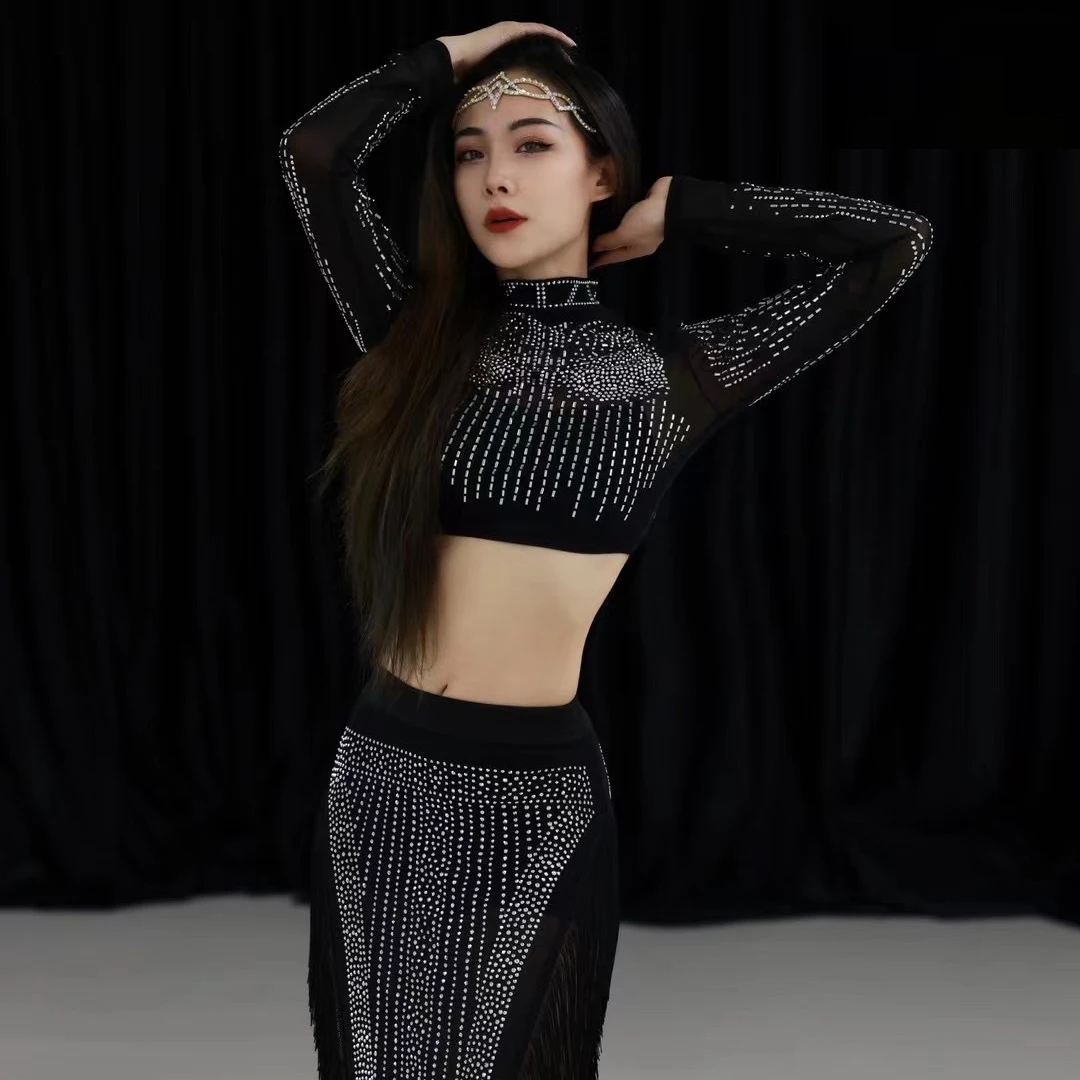 Advanced Light Luxury Elegant Split Style Hot Diamond Oriental Dance Professional Performance Set Belly Dance Costume
