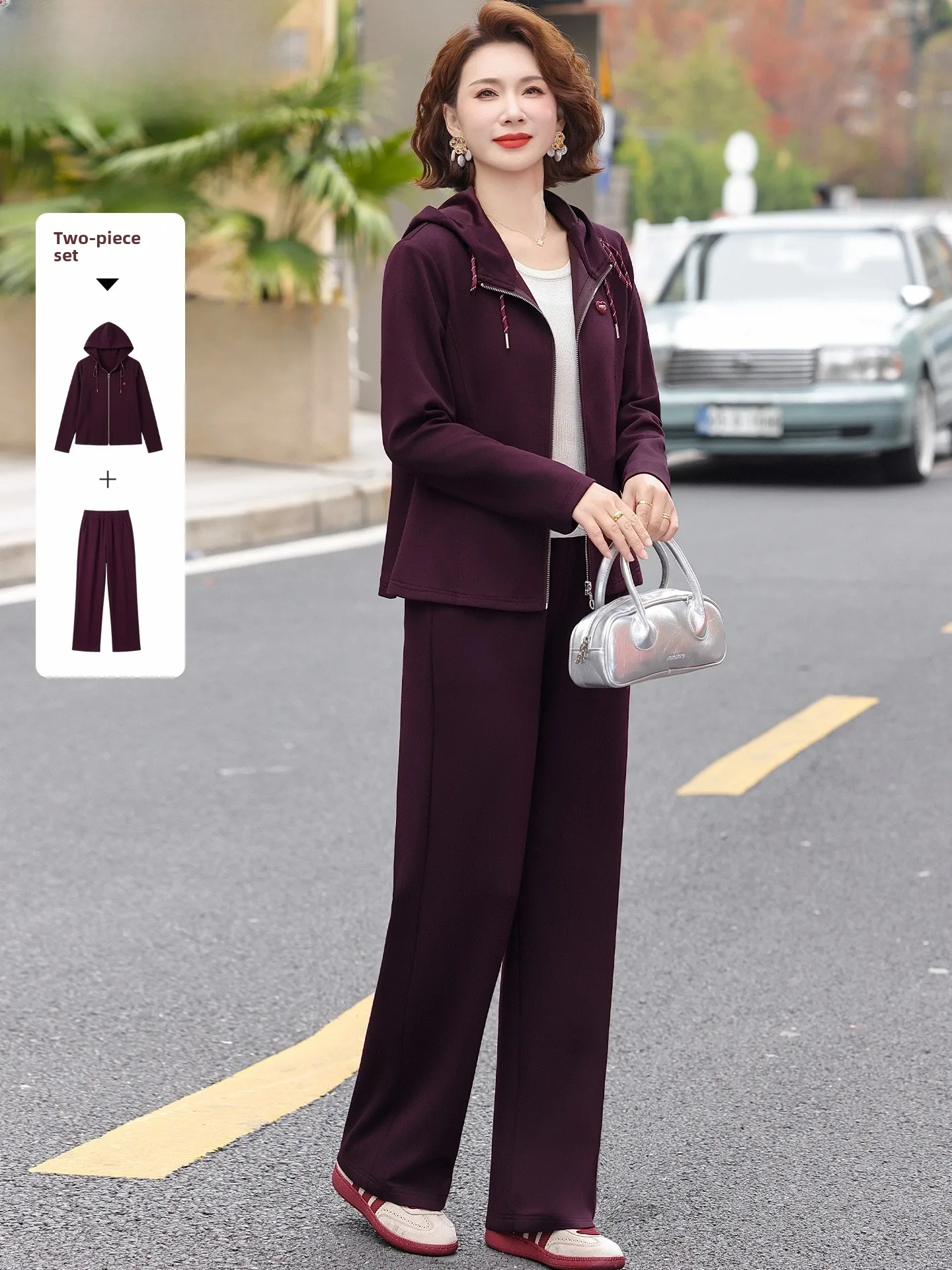 

Повседневный спортивный костюм для женщин среднего и старшего возраста, весна 2026, новинка, одежда для мам, длинные брюки на молнии