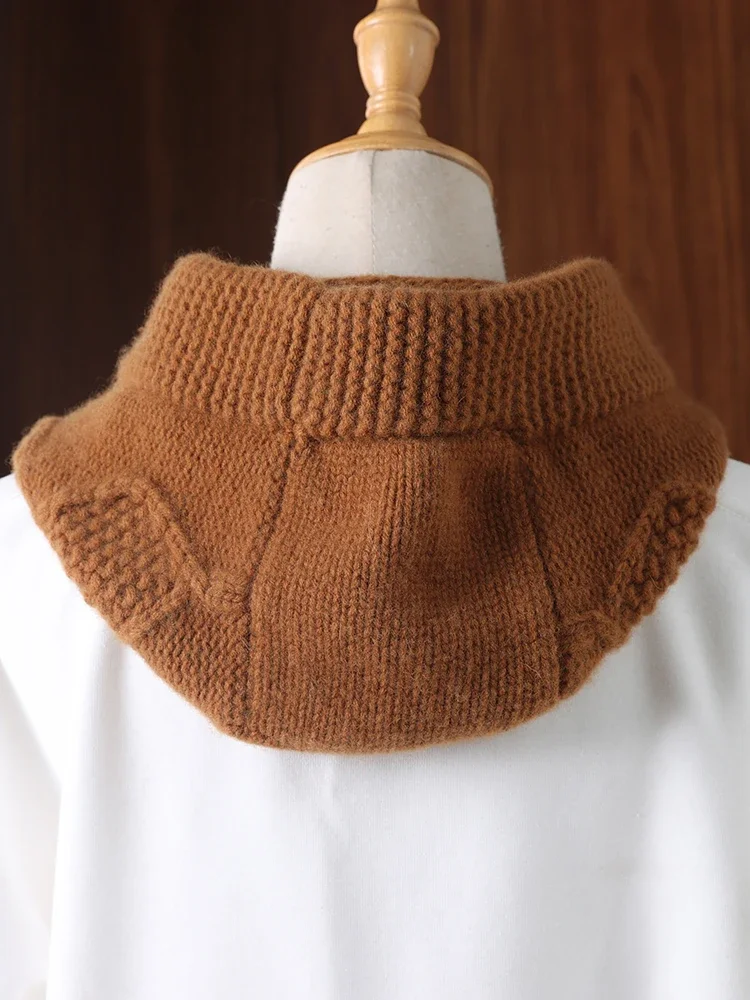 Pure Wool Knitted Balaclava Hat Thick Autumn Winter Soft Hood Horn Button Scarf Women Bonnet Men Neck Warm Ride Streetwear 2024