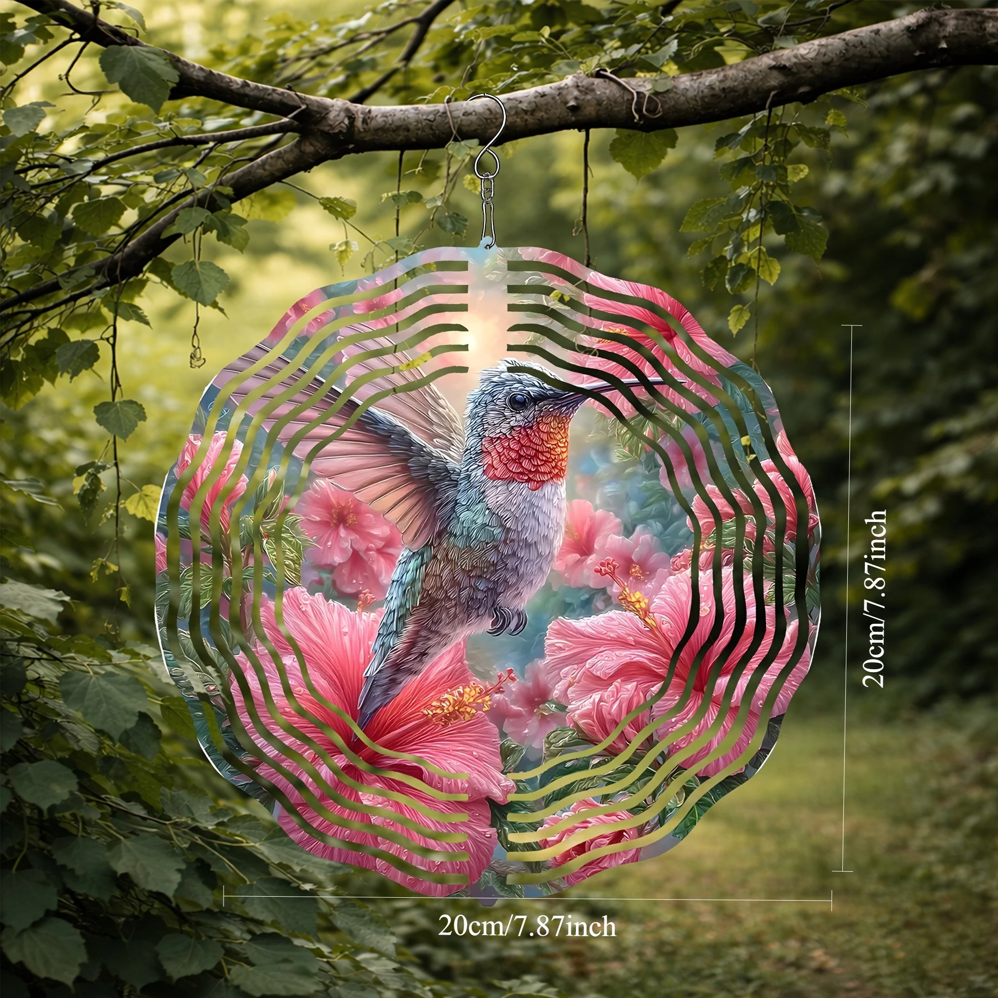 1PC 3d A Lifelike Metal Wind Chime Featuring a Hummingbird And Pink Flowers, This Makes a Wonderful Gift for Bird Watchers