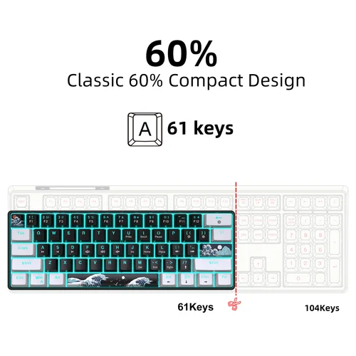 Imagen 2 del producto Teclado mecánico 60%, teclado para juegos con interruptores azules y retroiluminado azul marino pequeño y compacto