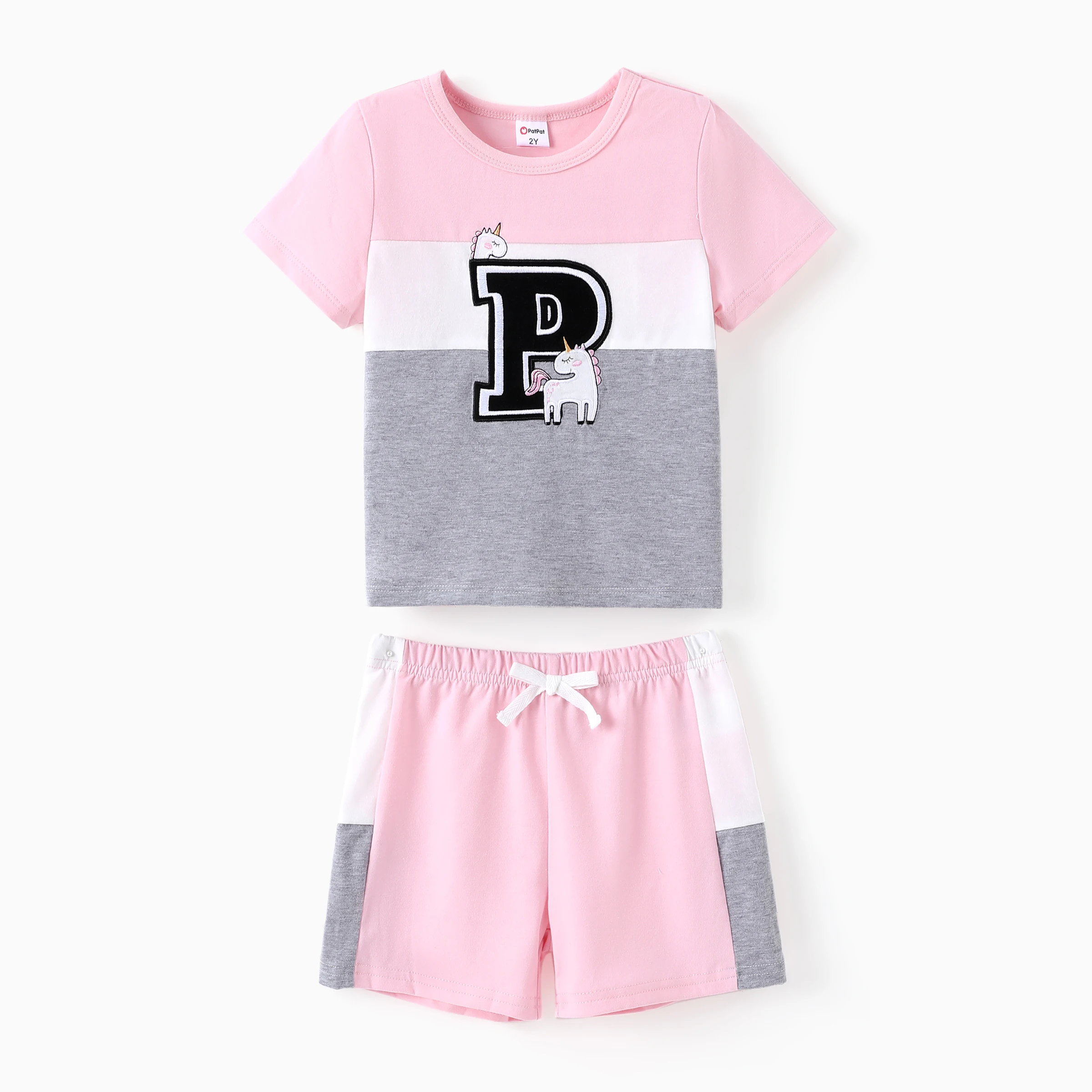 

PatPat Toddler Boy/Girl 2pcs Colorblock Tee and Shorts Set