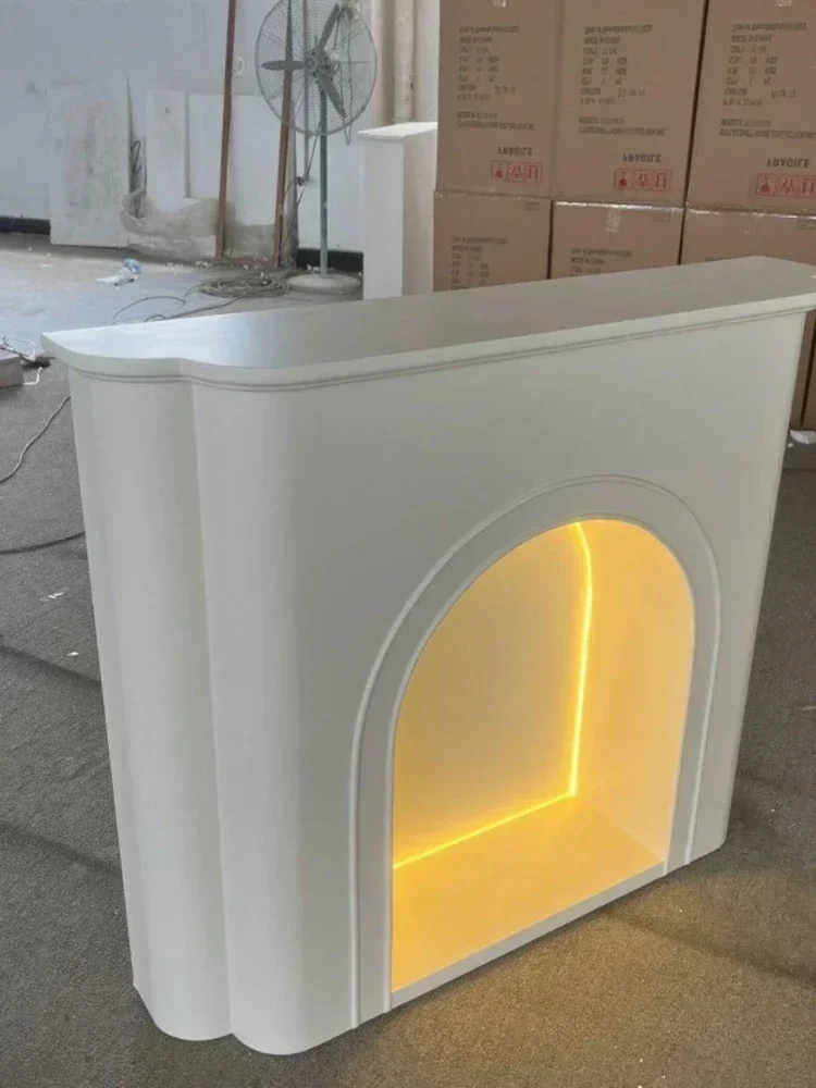 Vintage Fireplace Decorative Cabinet Household Arched Shelf Entrance Cabinet Simulation Luminous Fireplace