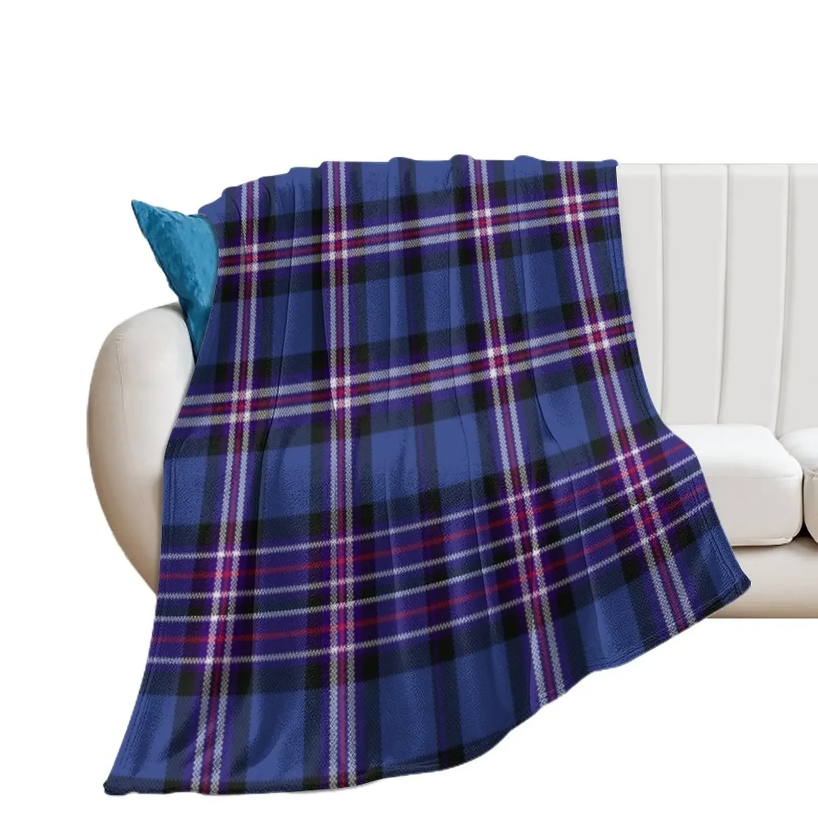 

Tartan of Rangers Scotland blue background with red white and blue lines and black Throw Blanket Shaggy Soft Big Summer Blankets