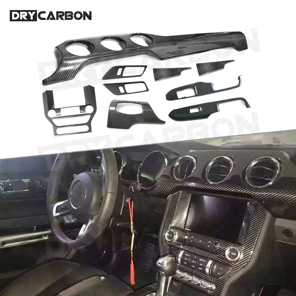 Real Carbon Fiber Interior Trims Dashboard Meter Bar Cover Mouldings Stickers For Ford Mustang 2015 -2020 Car Styling Pdotection