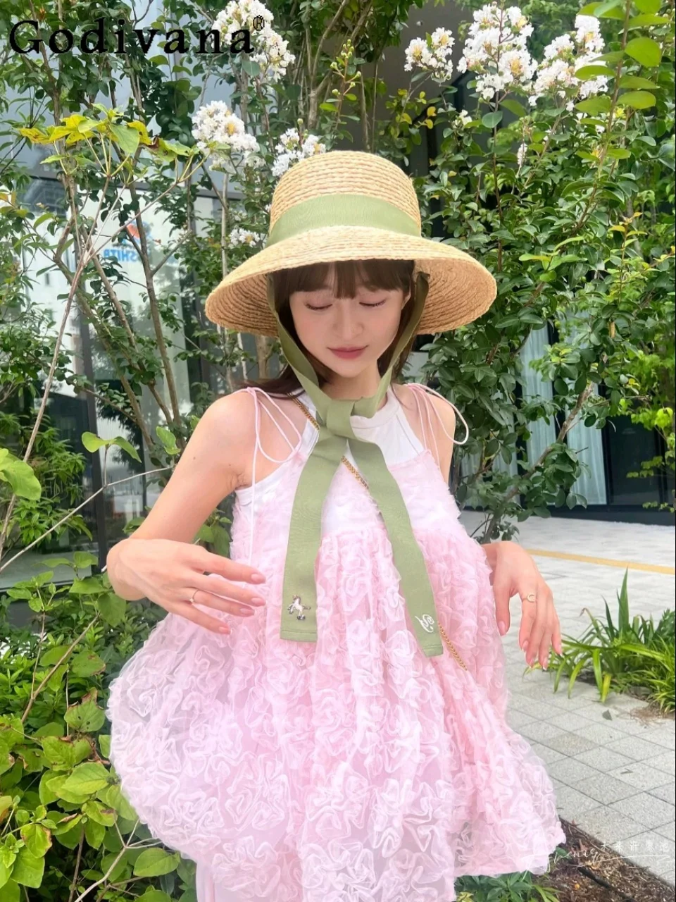 

Japanese Style Sweet Girls Camis Women's 3D Flowers Transparent Mesh Camisole Top Flowers Sling Summer Women Elegant Clothes