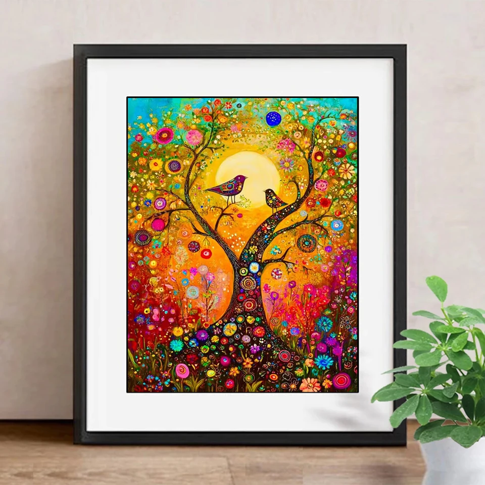 Colorful Forest Tree 5d Diamond Painting Mosaic Cross Stitch Bird Landscape Full Round Diamond Art Embroidery Living Room Decor