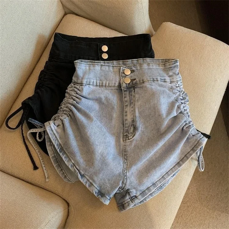 Celana Panjang Pria Model High Waist Wide Leg Gaya Amerika, Desain Tipis Musim Panas, Retro Asimetris, Hot Pants Kasual, Jeans Straight Leg