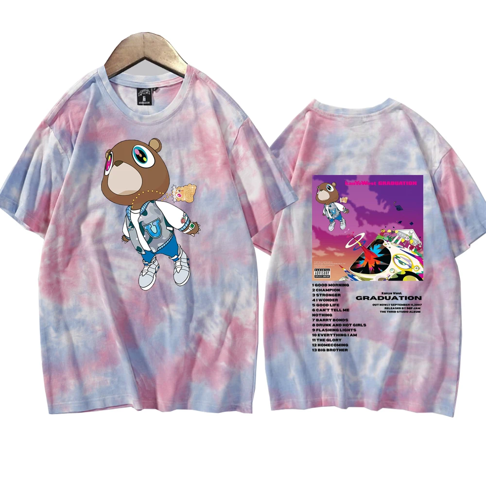 Kanye West Graduation Shirts Tie Dye Round Neck Short Sleeve Man Woman T-Shirt Fans Gift