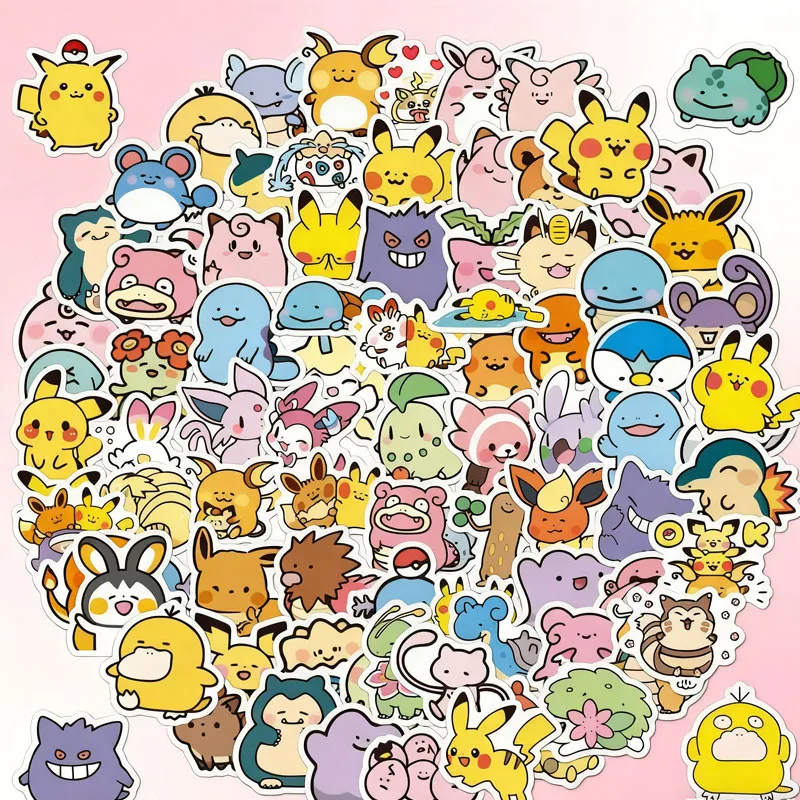 لطيف أنيمي بوكيمون ملصقات مقاومة للماء 100 قطعة للأطفال الكتابة على الجدران الزخرفية لأجهزة الكمبيوتر المحمولة الدراجات النارية القرطاسية اللعب