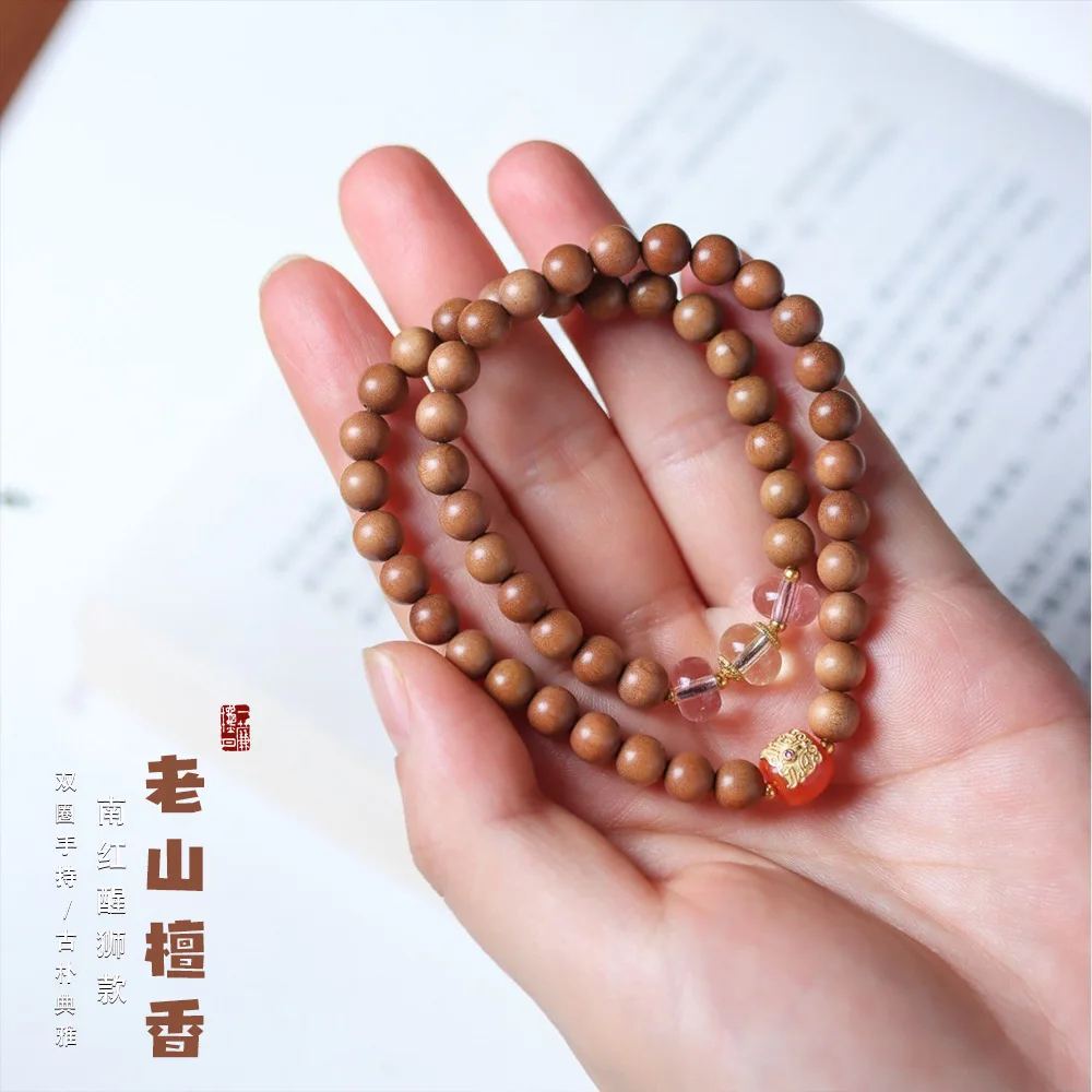 Natural Indian Old Mountain Sandalwood Bracelets: Premium Prayer Beads, Lucky Buddhist Rosaries, Gifts for Men & Women