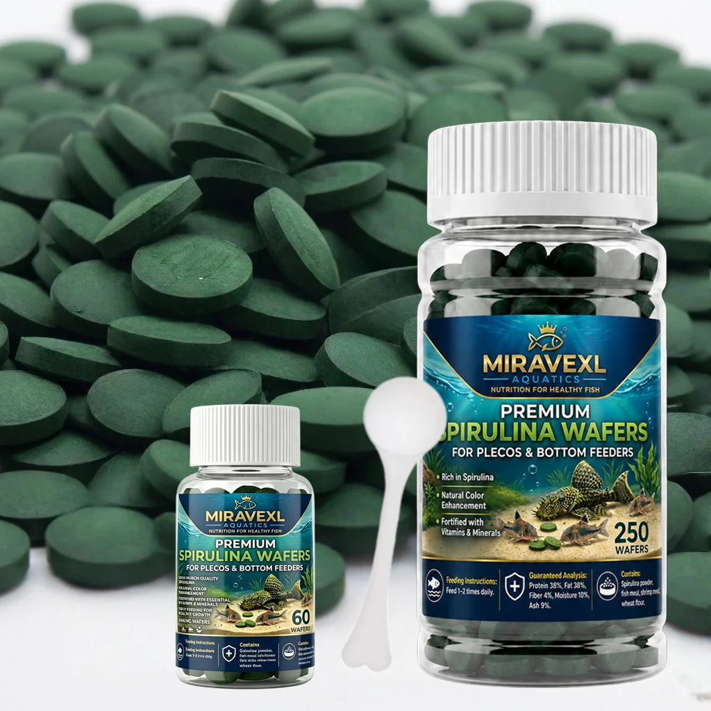 Tabletas de Espirulina de Alta Pureza para Peces de Fondo – Nutrición Enriquecida con Algas Marinas, Camarones Rojos Cristalinos y Alimento Diario para Peces de Acuario