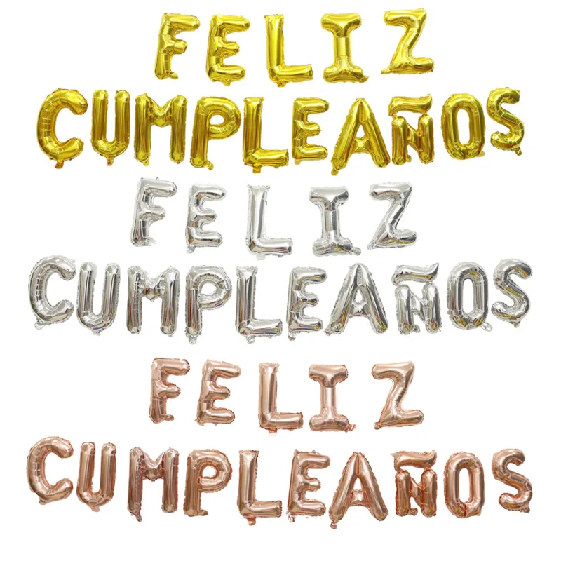 16 Inch Spanish Happy Birthday Foil Letters Feliz Cumpleanos Balloons for  Kids  Adults Party Event Supplies Decoration