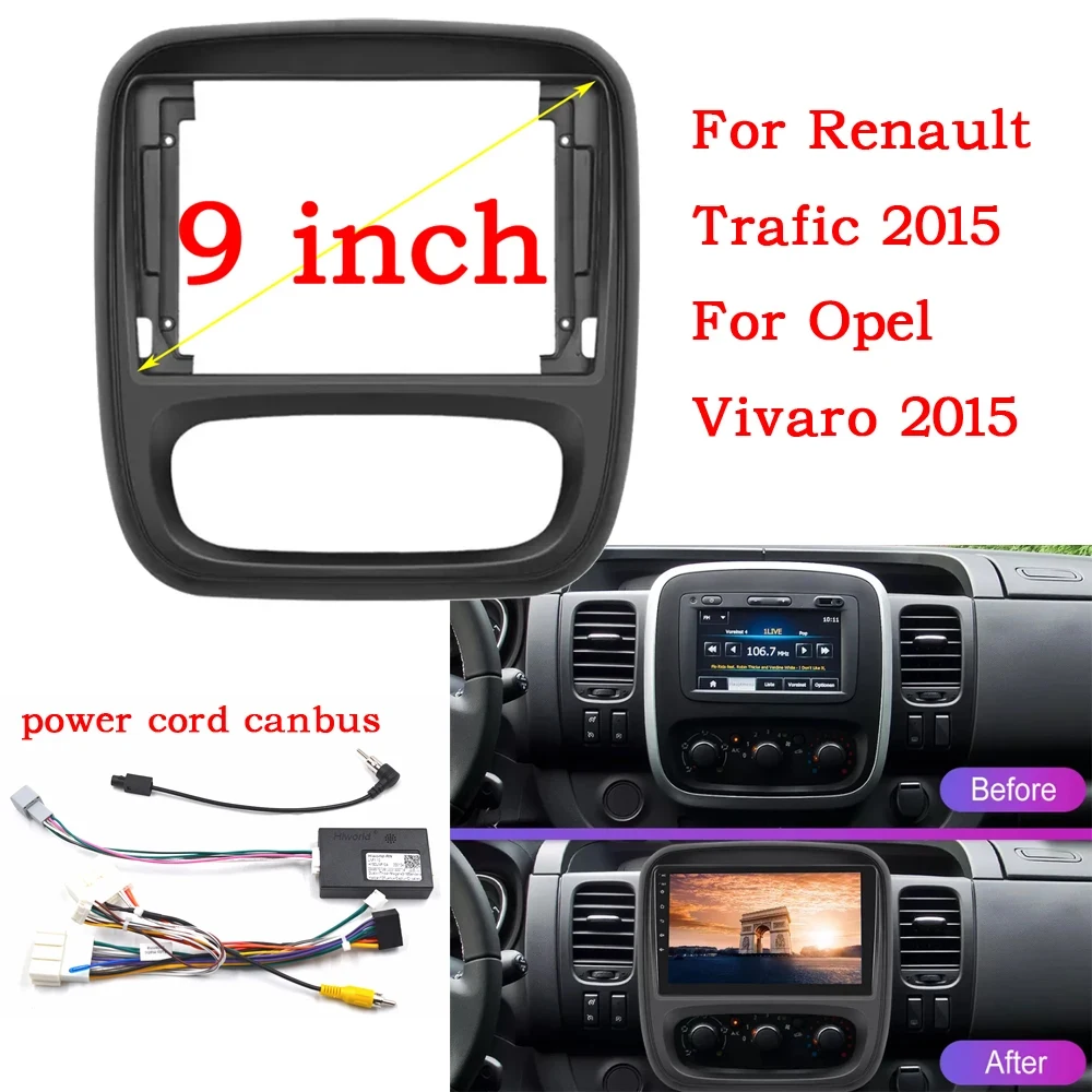 9 inch For Renault Trafic 2015 for Opel Vivaro 2015 Car DVD Frame Audio Adaptor Dash Trim kit Facia Panel Radio Player