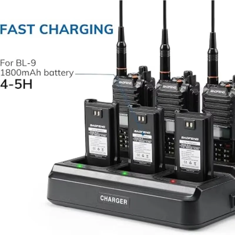 BAOFENG Six Way Charger Desktop Charger Base for UV-9G GT-3WP UV-9R Plus BF-A58 BF-9700 R760 UV-82WP Two Way Radio and Battery