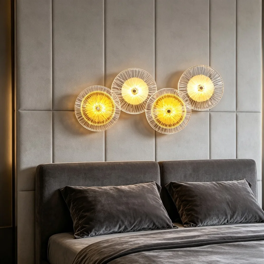 Modern Round Crystal Wall Lamp Glass Free Combination for Living Room TV Background Bedroom LED Sconces Bedside Corridor Aisle