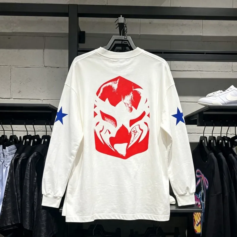 Red Eagle Face Mask Print Kanye Bully Tshirts Blue Five Star Long Sleeve Oversize Breathable Cotton White Men Women Streetwear
