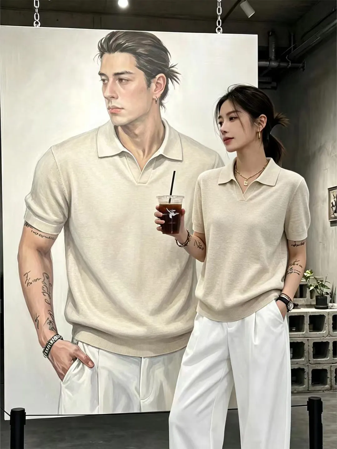Khaki Knitted Short Sleeve  Shirt Men's Summer High Intelligence Sensation T-Shirt Half Sleeve V-Neck Shoulder Fit Casual...