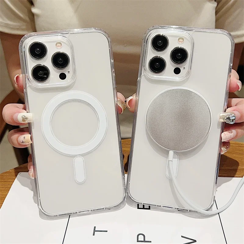Transparent Magnetic For Magsafe Wireless Charge Phone Case For iPhone 15 14 13 12 Mini 11 Pro Max 7 8 Plus X XR XS SE 2 3 Cover