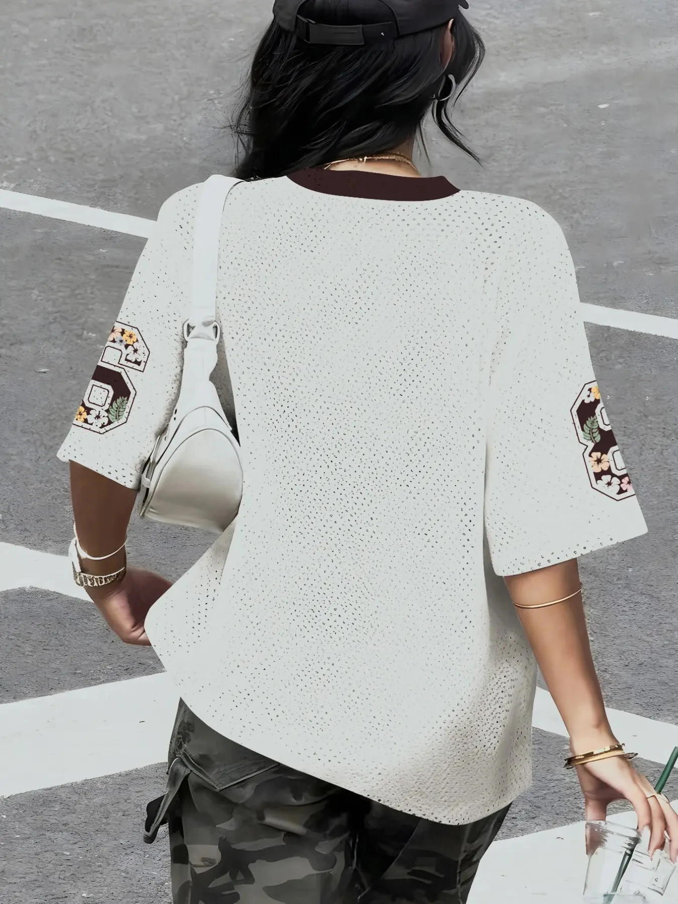 New York Florals 86 Number Print Football Jersey Women V Neck Mesh Oversized Drop Shoulder Y2K Vintage Sporty Summer Casual Tops