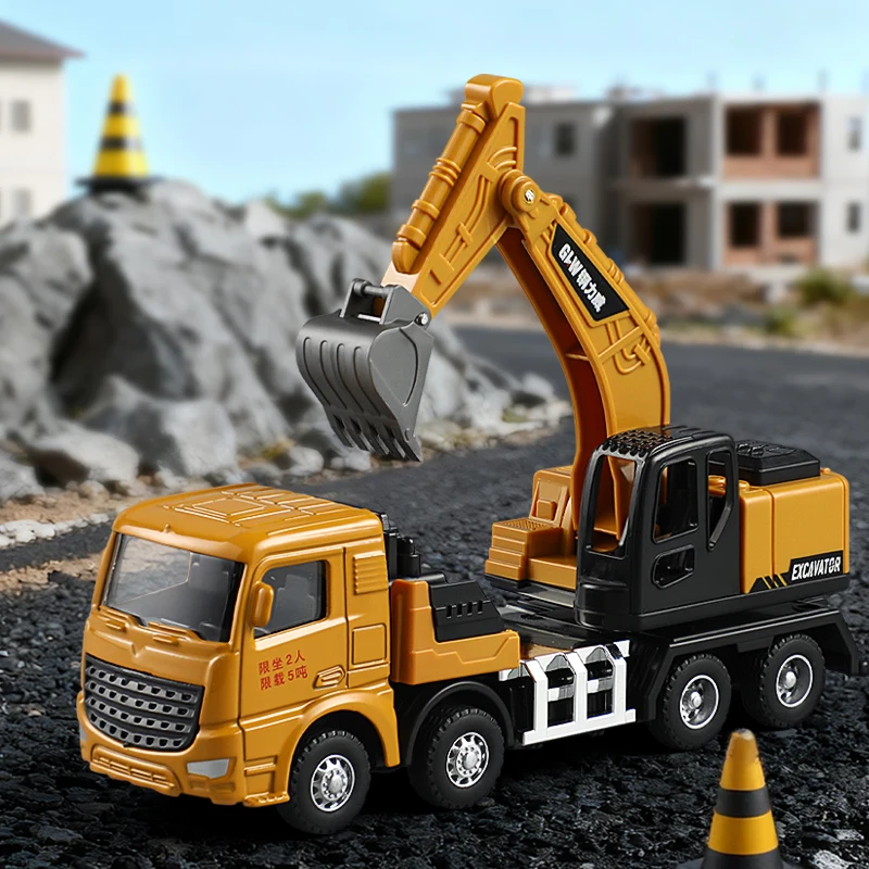 1:55 6 Styles Engineering Diecast Crane Excavator Truck Vehicle Construction Alloy+Plastic Inertial Model Toys for Children Boys