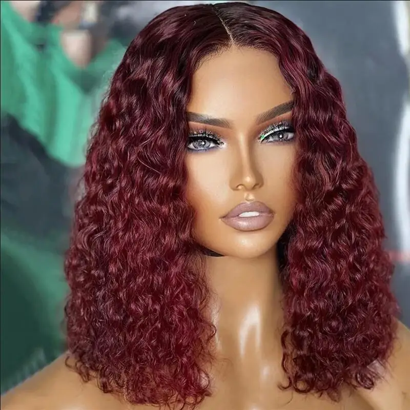 

Long Soft Wine Red Natural 26" 180Density 99j Kinky Curly Lace Front Wig For Women BabyHair Heat Resistant Preplucked Glueless